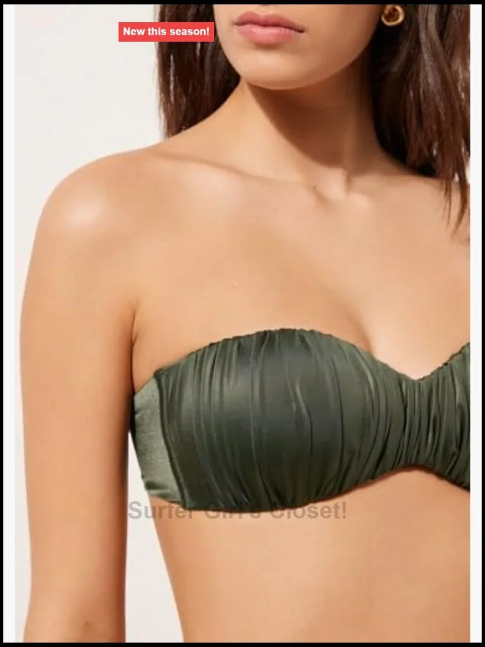 Graduated Padded Bandeau Swimsuit Top Shiny Satin